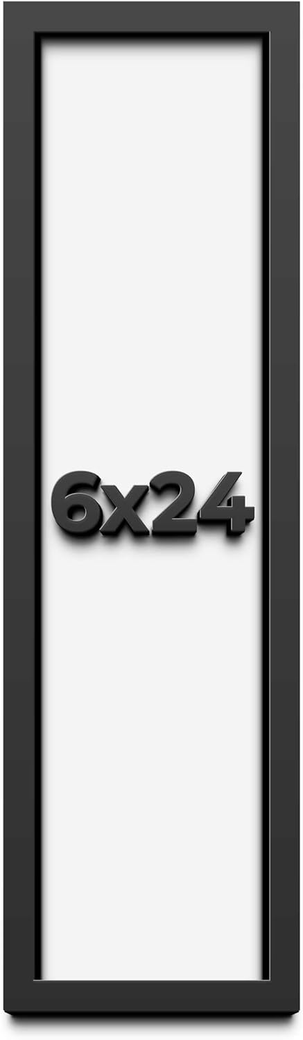 Dugan 6x24 Shadowbox Frame - Black, 1 Inch Deep Solid Wood, UV Resistant Acrylic Plexiglass, Acid Free Backing, Hanging Hardware