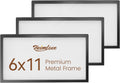 Heimlove 6x11 Metal Picture Frame,Black Aluminum Photo Frames-Real Tempered Glass,Tabletop Display,Mounting Horizontally or Vertically Decor for Wall-3 Pack