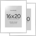 Homeforia 16 x 20 Picture Frame Silver, High End Metal 16 x 20 Frames with Mat 11 by 14 Photo, 16x20 Silver Poster Frame Matted to 11x14 Print, 20x16 Hanging Frames, Tempered Glass, Wall Kit, Set of 2