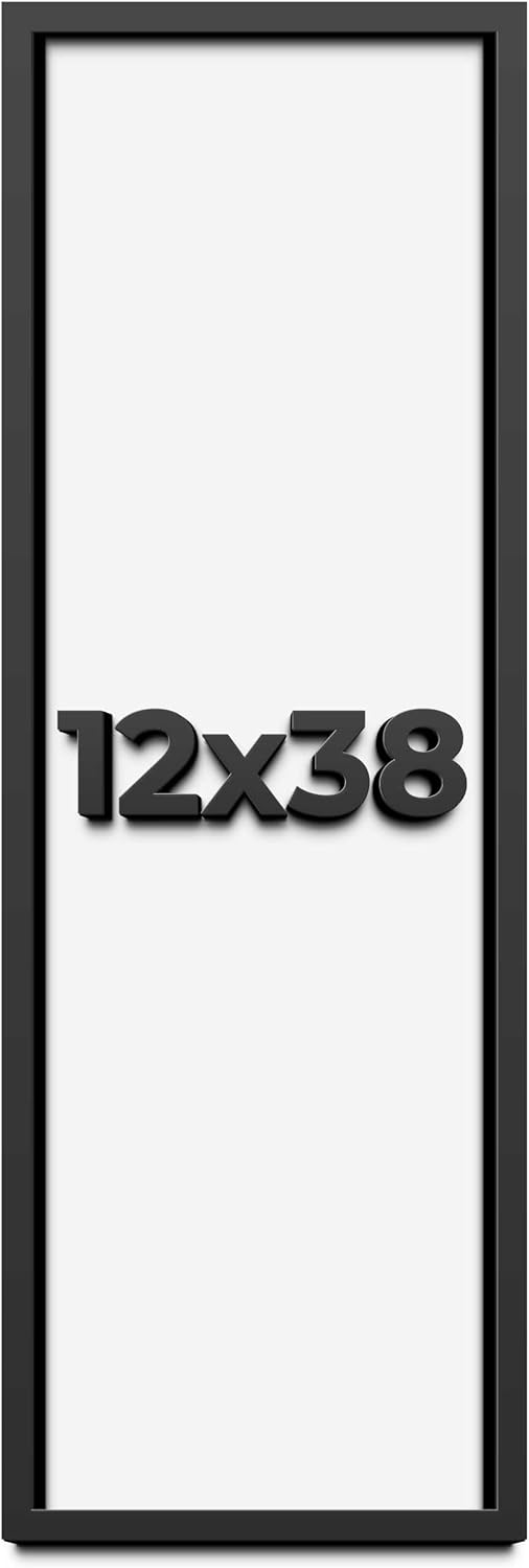 12x38 Shadow Box Frame Black | 1 Inch Deep Solid Wood Shadowbox Display Frame | UV Resistant Acrylic Plexiglass, Acid Free Backing, and Hanging Hardware | Dugan Picture Frame Style