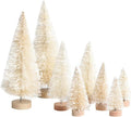 8 Pcs Artificial Mini Christmas Trees, Miniature Pine Trees Sisal Trees with Wood Base Tabletop Christmas Tree for Christmas Xmas Holiday New Year (White, 8 pcs)