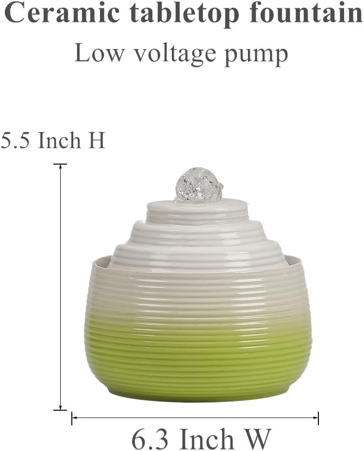 Indoor and Outdoor Fountain Water Feature Fall Ceramic Home Office Decoration mini Tabletop Desktop (Green with Ball S091)