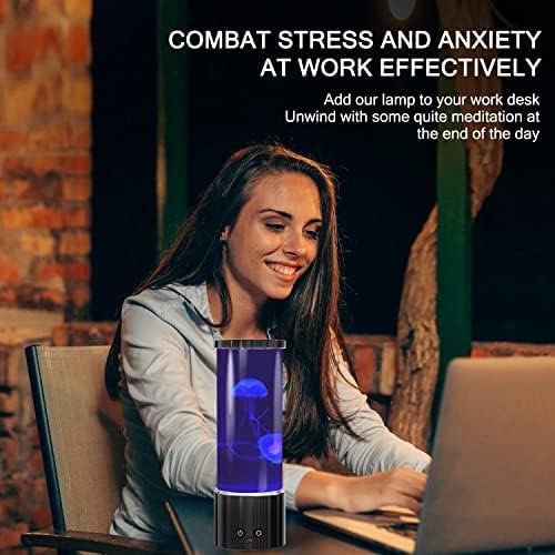 FBSPORT Jellyfish Lamp, Jellyfish Night Aquarium Tank Night Light 17 Color Changing with Remote Control for Kids Adults Home Office Decor Table Lamp Gifts for Christmas(Black, 12 inch)