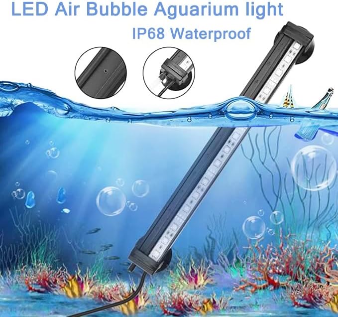LED Aquarium Lights for Fish Tank,Submersible Fish Tank Light with Air Bubbler Hole Bubble Wall RGB Color Changing Brightness Adjustable Waterproof Remote Control Bubble Tube Light,6W 20inch
