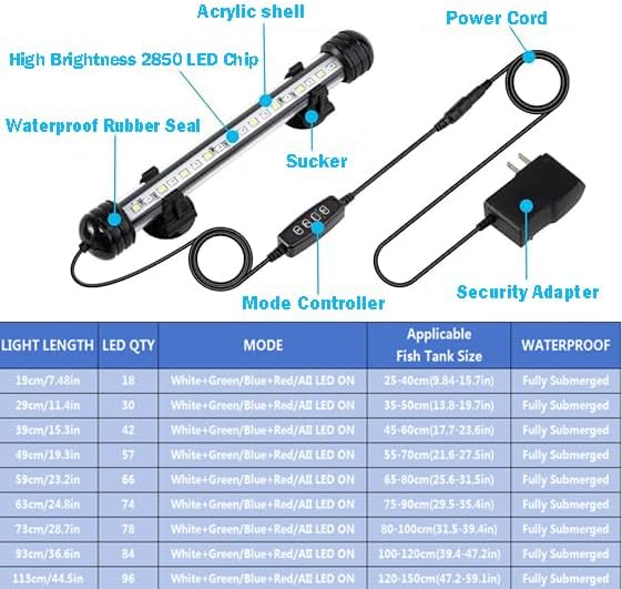 Submersible Aquarium Light Underwater Fish Tank Light with Timer Auto On/Off, LED Aquarium Light Bar 3 Light Modes Dimmer Adjustable Brightness,28.7inch (with Timer&dimmer)