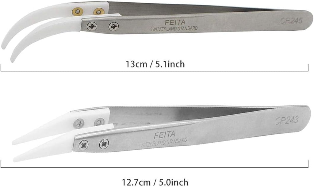 Ceramic Tweezer Set - FEITA Ceramic Precision Tweezers for Electronic Repair, DIY Hobbies - NO MORE BROKEN TIPS! (2-Pcs)