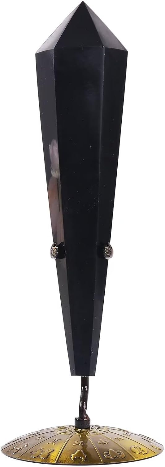 Obsidian Wand Point Long Healing Crystal Scepter Decorative Stone Reiki Meditation with Display Stand Home Office Decor 0.2-0.4LBS