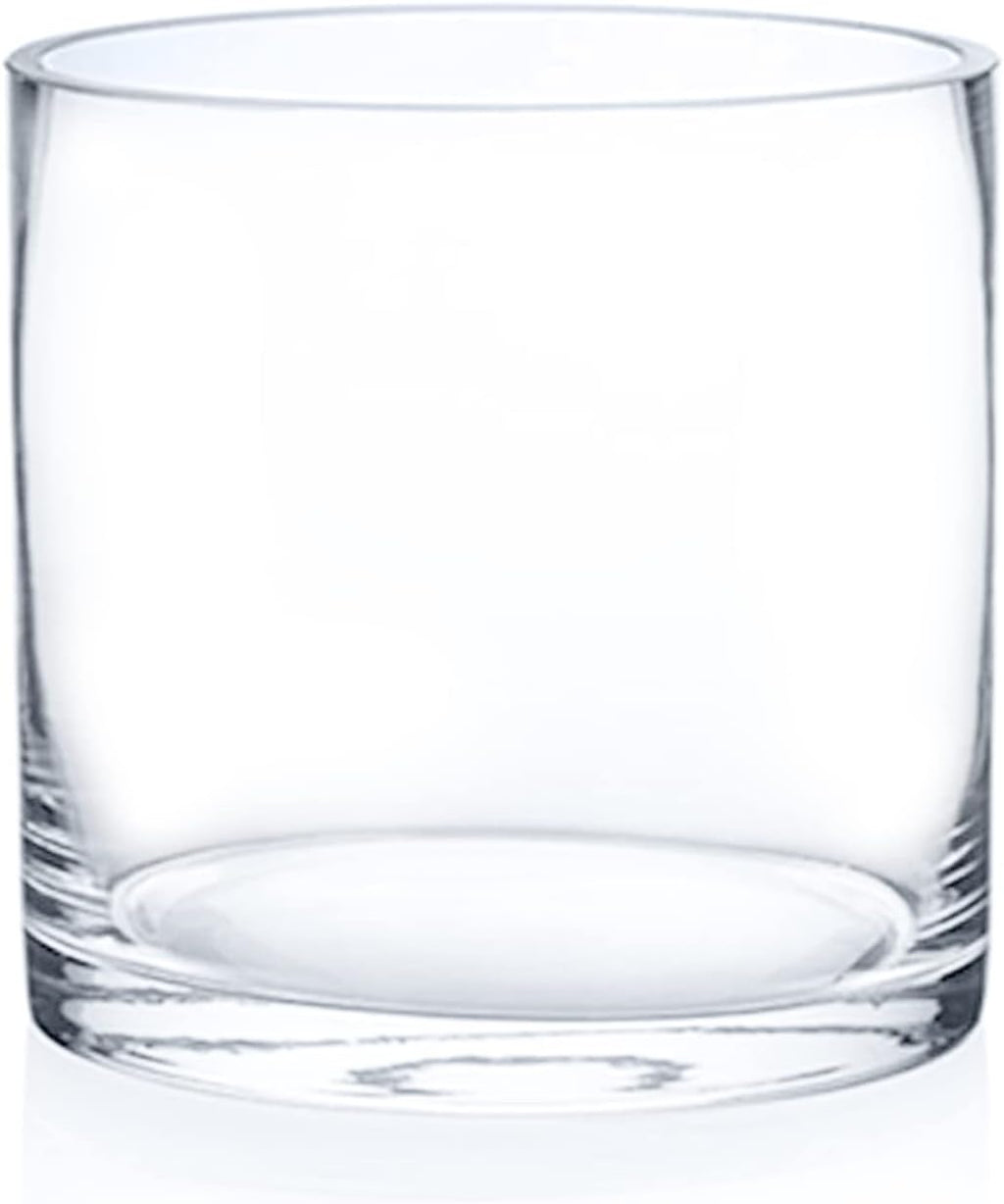 Enova Floral Clear Glass Cylinder Vase 5 x 5 Inches Round Flower Vase, Pillar Candle Hurricane Floating Candle Holder Vase, Small Floral Glass Vase for Decoration Home, Wedding Centerpiece (1 Piece)