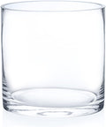 Enova Floral Clear Glass Cylinder Vase 5 x 5 Inches Round Flower Vase, Pillar Candle Hurricane Floating Candle Holder Vase, Small Floral Glass Vase for Decoration Home, Wedding Centerpiece (1 Piece)