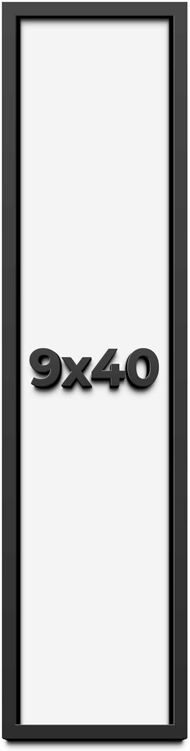 9x40 Shadow Box Frame Black | 1 Inch Deep Solid Wood Shadowbox Display Frame | UV Resistant Acrylic Plexiglass, Acid Free Backing, and Hanging Hardware | Dugan Picture Frame Style