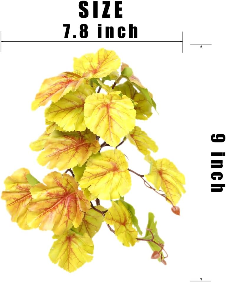 2Pack Reptile Fake Plants for Terrarium, Snake Tank Accessories, Habitat Decor Artificial Hanging Plants with Suction Cup - Fake Heuchera Micrantha Yellow