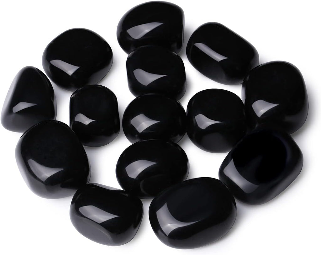 DUQGUHO Black Obsidian Natural Healing Crystals Set - Polished Tumbled Crystal Stones Bulk Irregular Pebble Stones Rocks 0.45 lbs
