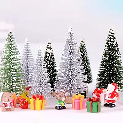 8 Pcs Artificial Mini Christmas Trees, Miniature Pine Trees Sisal Trees with Wood Base Tabletop Christmas Tree for Christmas Xmas Holiday New Year (Sliver, 8 pcs)