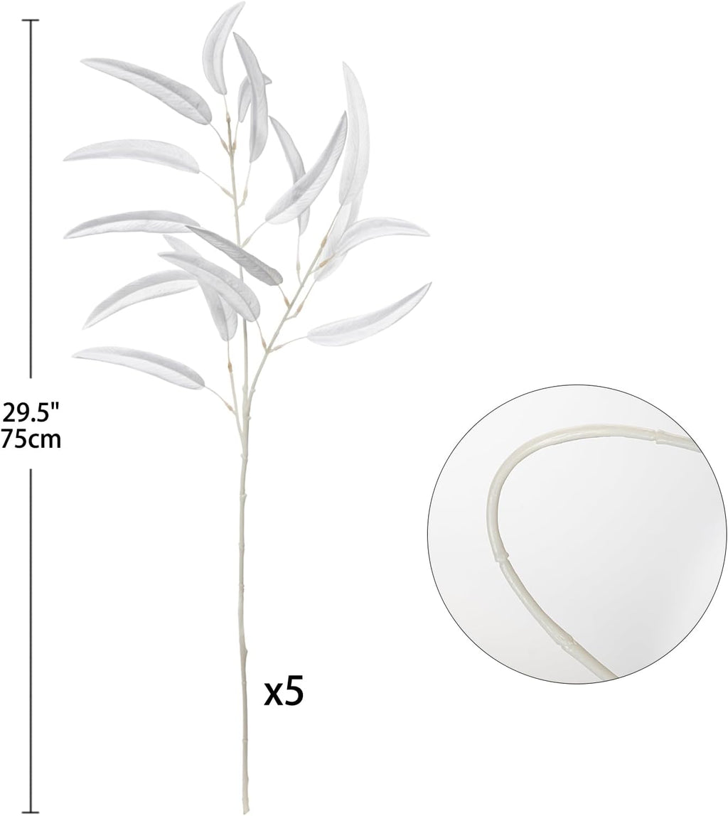 Briful 5-Pack 29.5’’Faux Eucalyptus Stems with White Willow Eucalyptus Leaves and Branches – Artificial Floral Stems for DIY Floral Arrangements, Wedding Bouquets, Vase Fillers, Home Decor