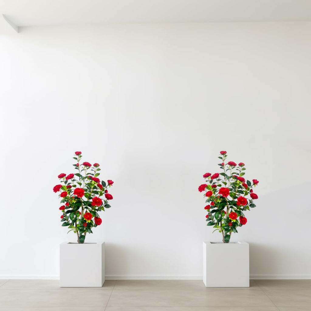 Artificial Camellia Tree 3.4ft Fake Trees pseudophyte (2, red)