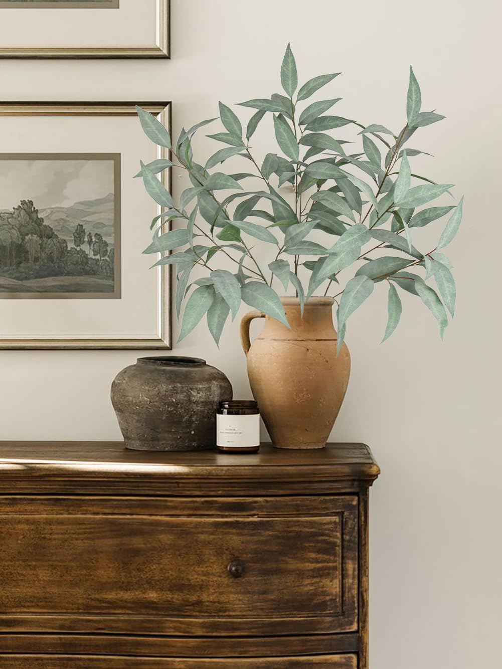 Briful Eucalyptus Stems 39.5 '' Tall, Artificial Branches for Vase Round Year Faux Greenery Stems Realistic Gray Eucalyptus Leaf Plant Sprays for Home Decor Indoor Party Wedding, Set of 3
