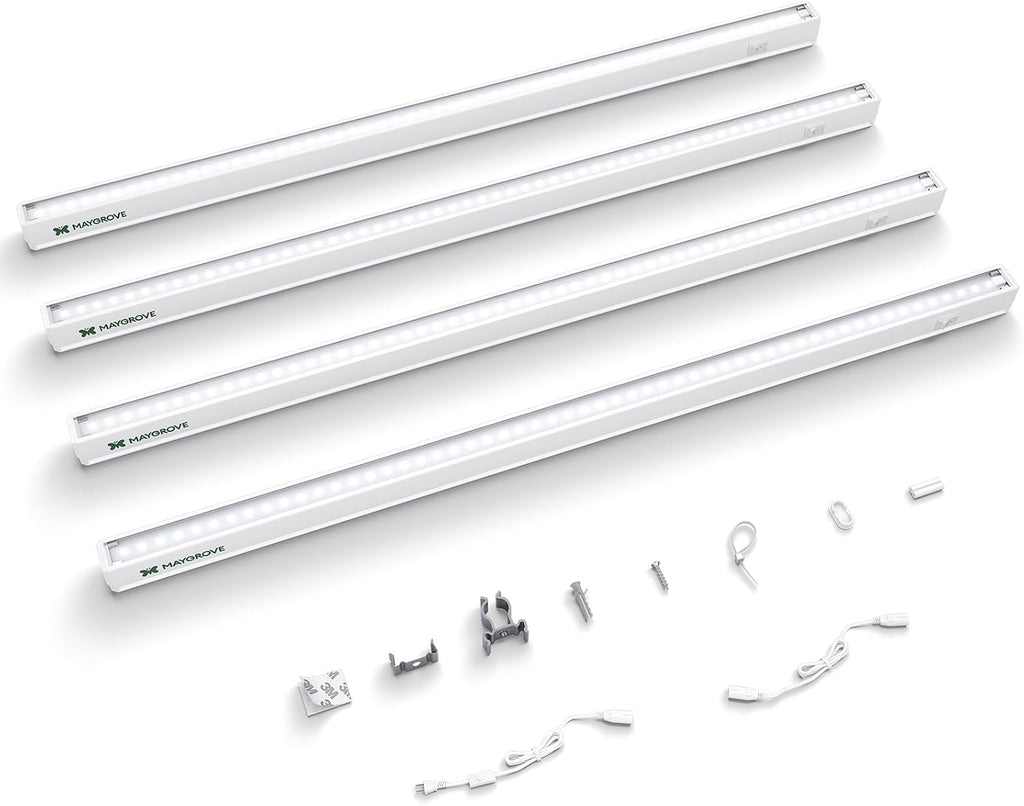 Grow Lights for Indoor Plants 2FT, Sun-Like Full Spectrum 5000K Grow Light, 60W(4 x 15W), T5 LED Grow Light Strips for Indoor Plants and Flowers, High PPFD, Linkable, White, 4-Pack