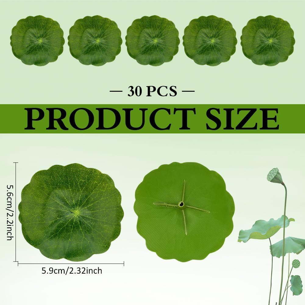 30PCS Artificial Water Lily Leaves,Small Realistic Floating Water Lily Pads, Pond Plant Lotus Leaves Suitable for Fish Tank,Terraces,Pool,Aquarium Decoration(2.32inch)
