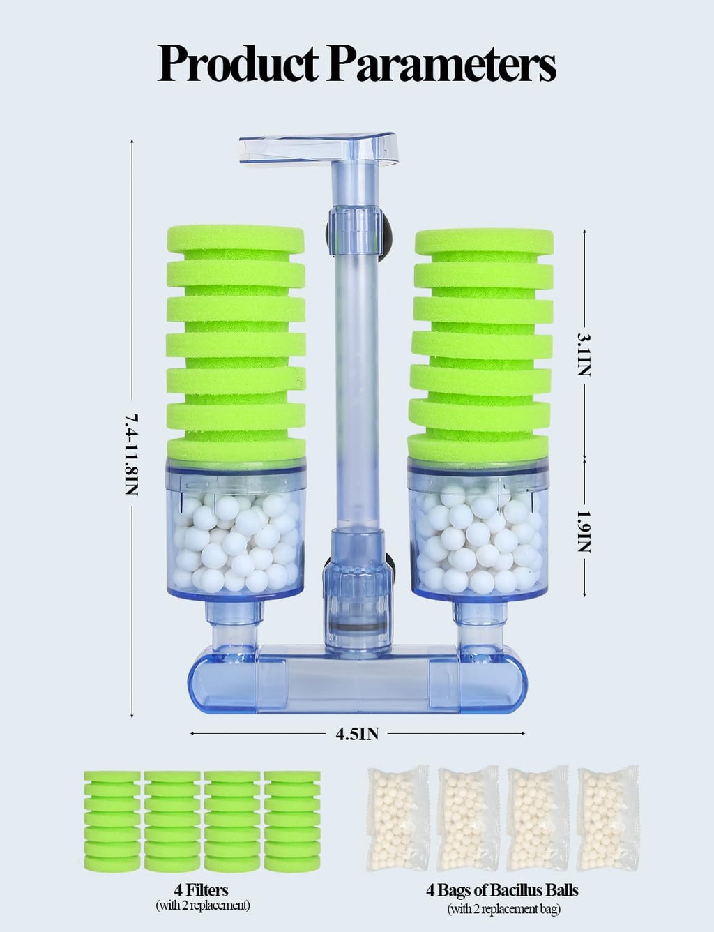 UPETTOOLS Aquarium Biochemical Sponge Filter（M）, Ultra Quite Aquarium Air Pump Double Head Bio Sponge Fish Tank Foam Filter,15-50 Gallon