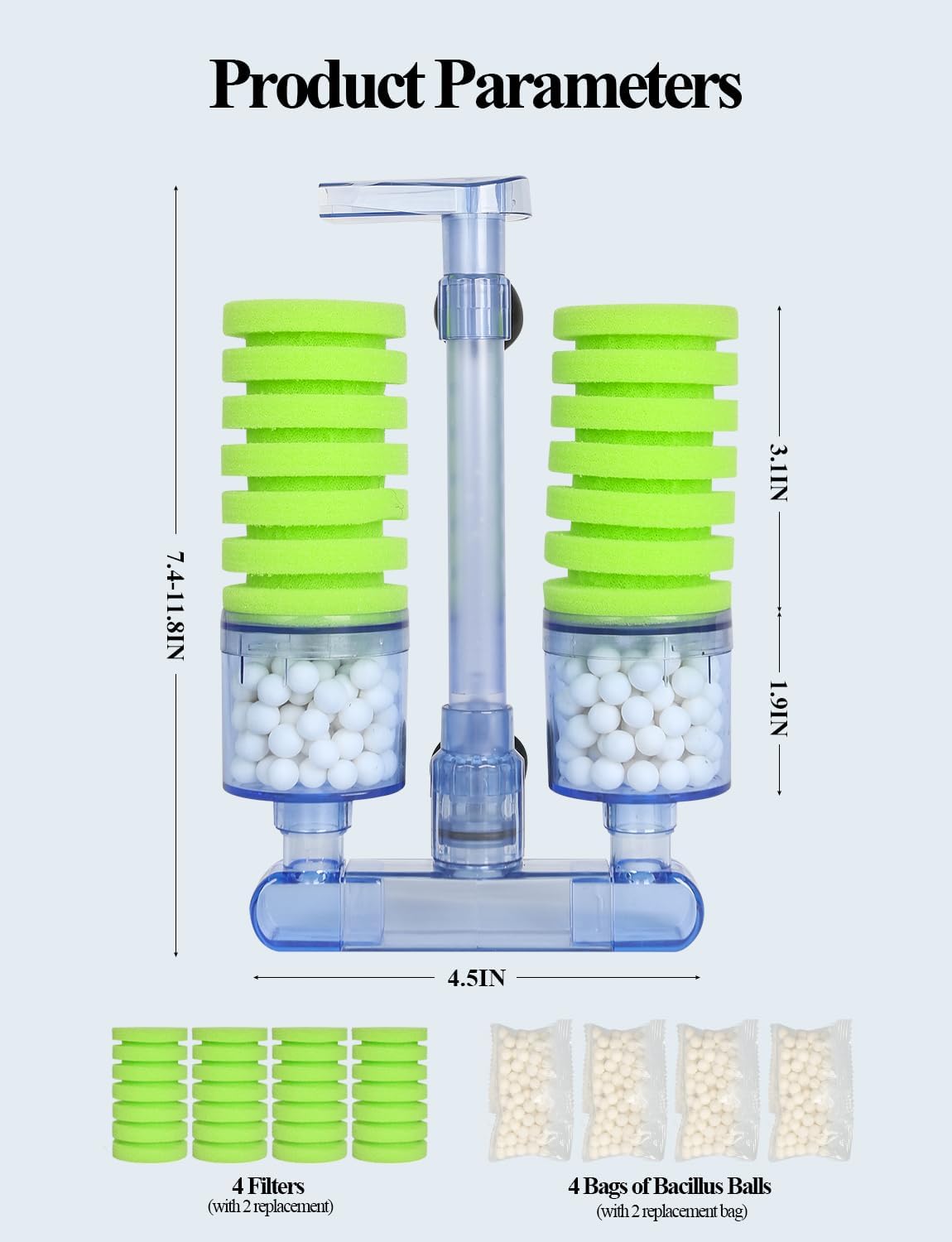 UPETTOOLS Aquarium Biochemical Sponge Filter（M）, Ultra Quite Aquarium Air Pump Double Head Bio Sponge Fish Tank Foam Filter,15-50 Gallon