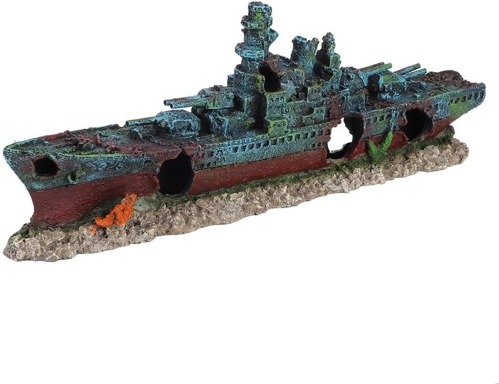Fish Tank Wreck Boat Decoration, Resin Wreck Boat Sunk Battleship War Ship Fish Tank Aquarium Ornament Cave Decoration