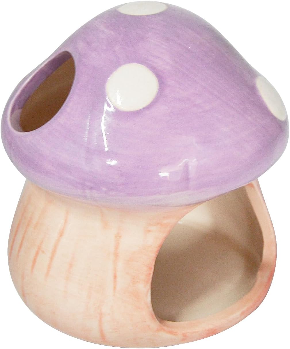 Mushroom Fish Tank Decor, Ceramics Aquarium Shrimp Cave, Betta Hideout Decoration, Cottage Ornament Goldfishes Pleco Cave for Fish Tank Landscape Hideaway Spawning Decor - Purple