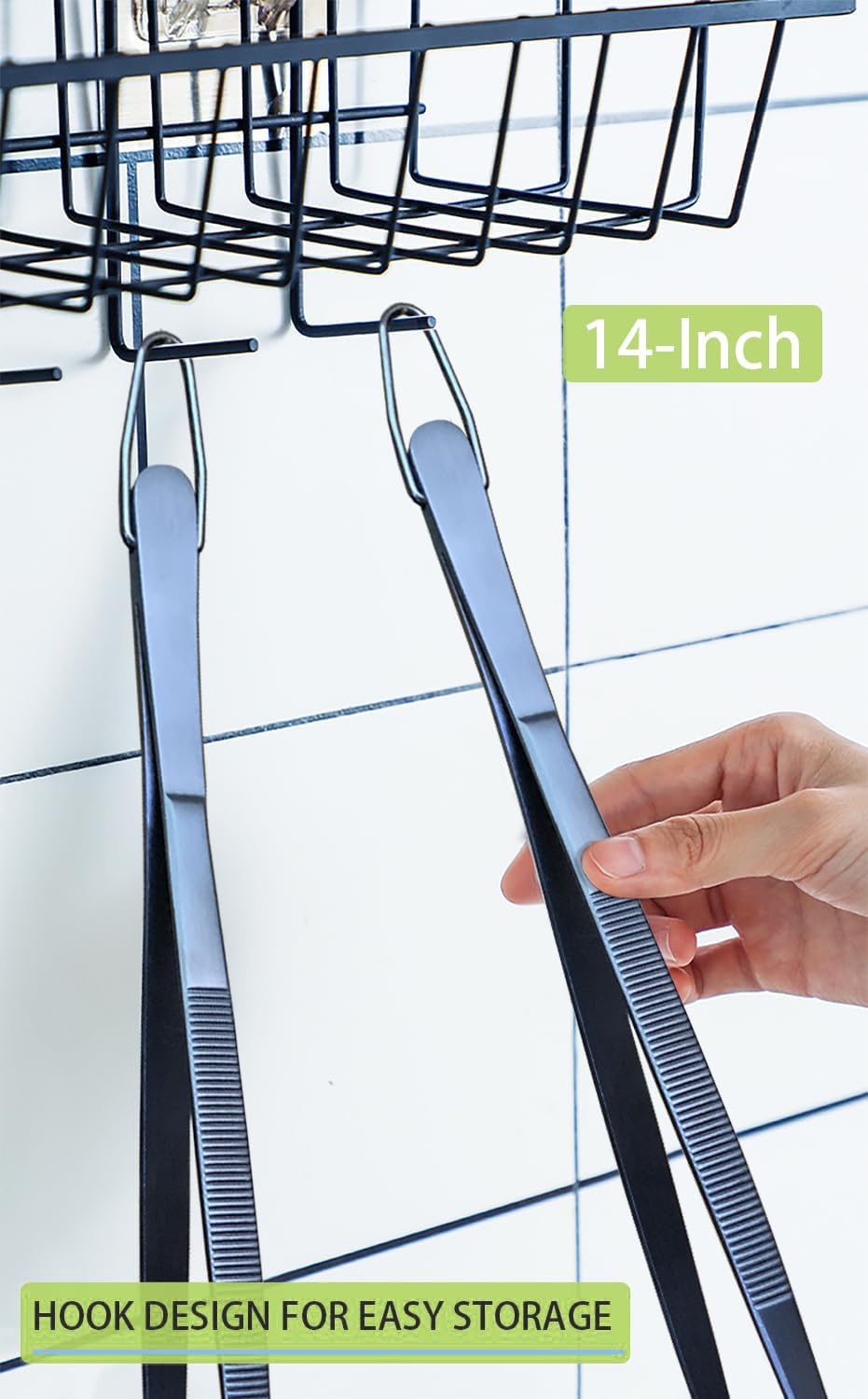 JETKONG 2 Pcs 14-Inch Cooking Tweezer Tongs Extra- Long Stainless Steel Kitchen Tweezers Plating Tongs (Navy Blue)