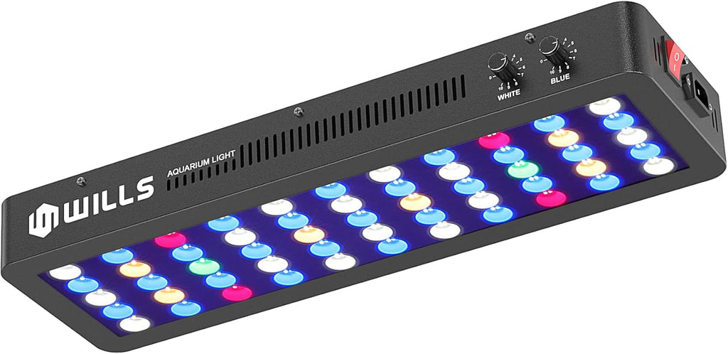 WILLS Full Spectrum Aquarium Light, Reef Lights for Coral with Dual Dimmable Channels, 55 Premium SMD Chips, Daisy Chain Design, Hanging Saltwater Fish Tank Light for SPS/LPS Coral Reef (165W/Black)