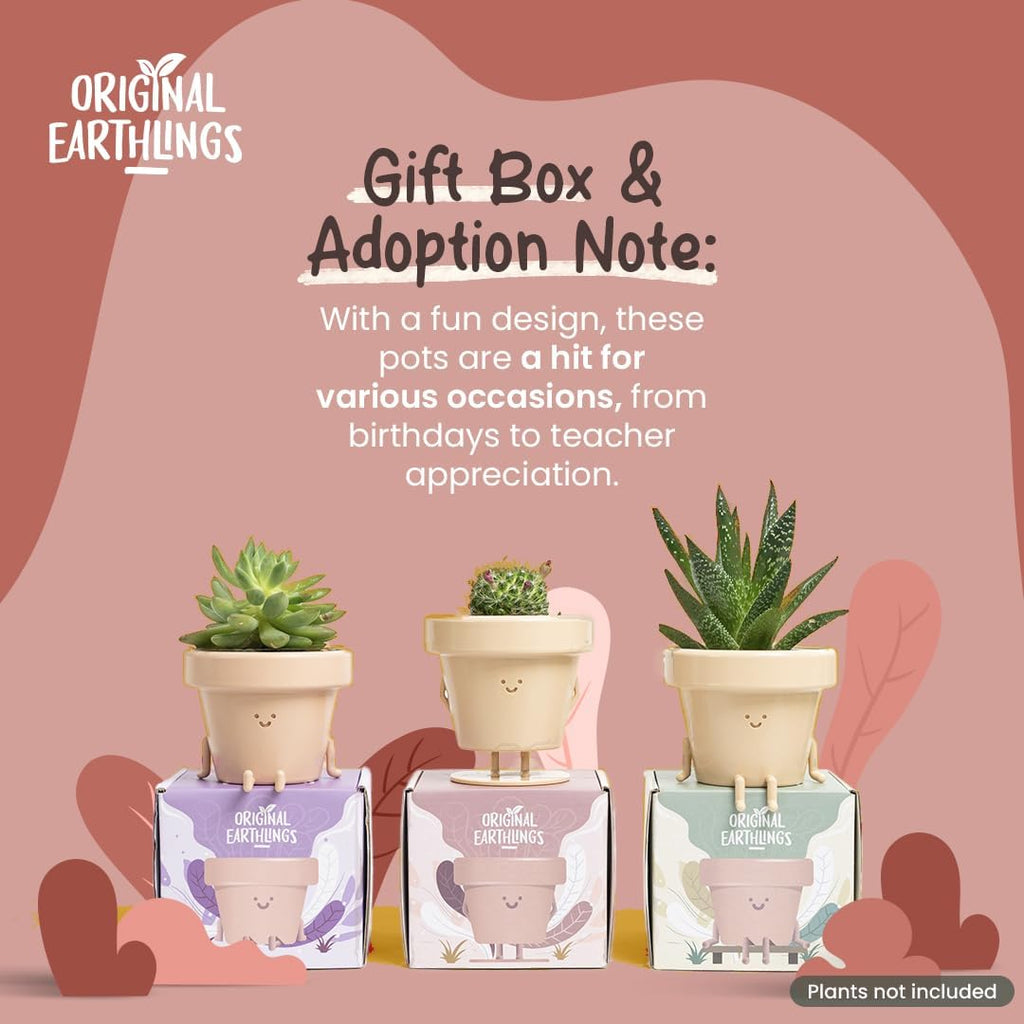 Original Earthlings Standing Pot - 4 Inch Cute Plant Pot - Plastic Funny Planter with Drainage - Unique Cactus Lover Gift - Small Succulent Face Flower Pot - Cute Plant Gifts for Plant Lovers