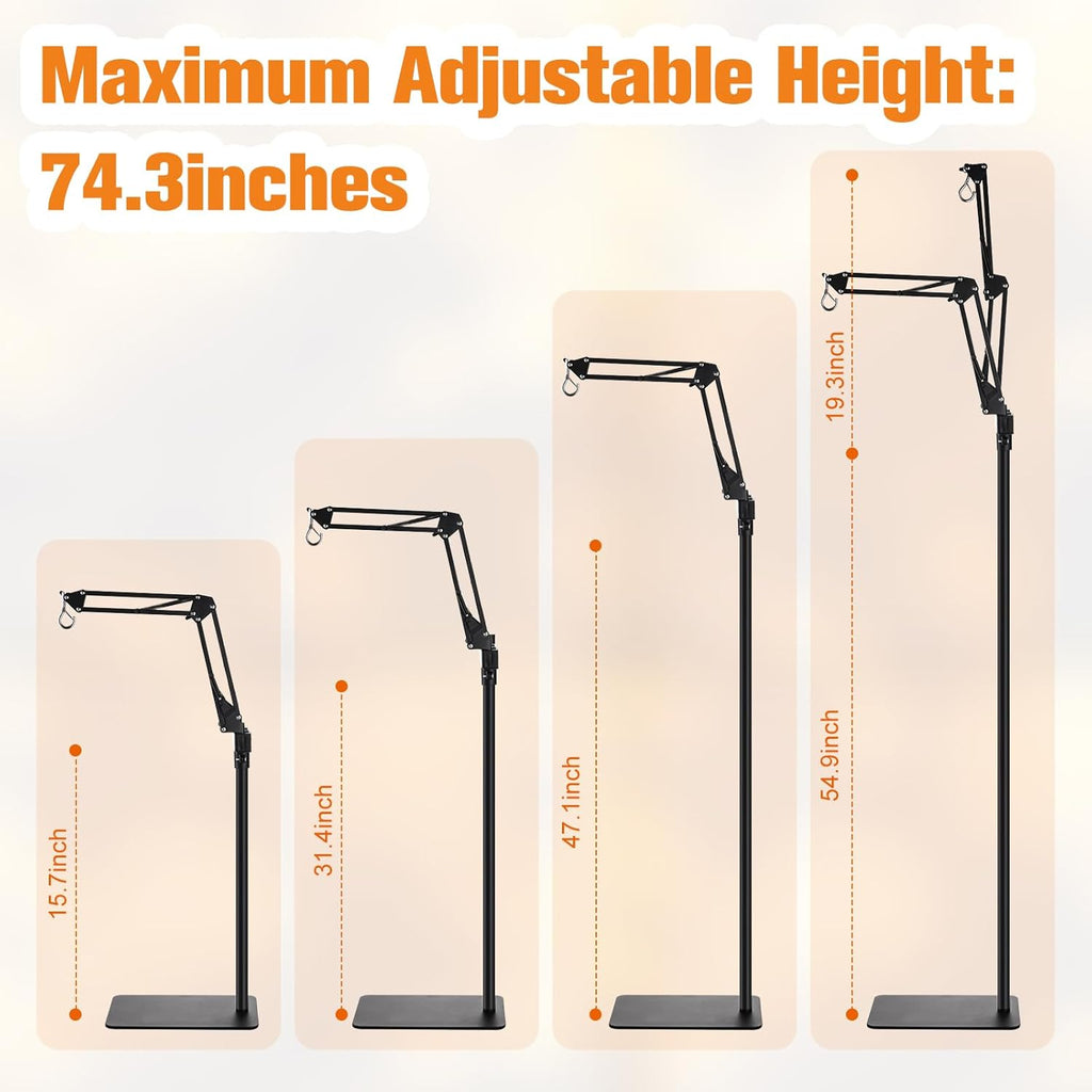 DXOPHIEX Dual Reptile Lamp Stand Reptile Light Stand with Two Flexible Brackets, Height Adjustable (15.7 inch to 74.3 inch) for Hanging Heat Lamp Holder and Light Fixture