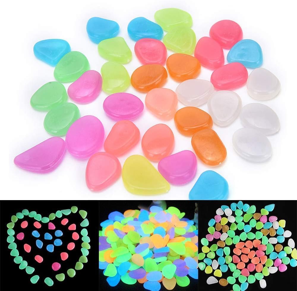 Oubest Glow in The Dark Pebbles/Glow Stones/Glowing Rocks Blue Decor for Garden/Fish Tank/Aquarium/Walkway/Driveway/Plant Pots/Bonsai (200, Multi-Colored)
