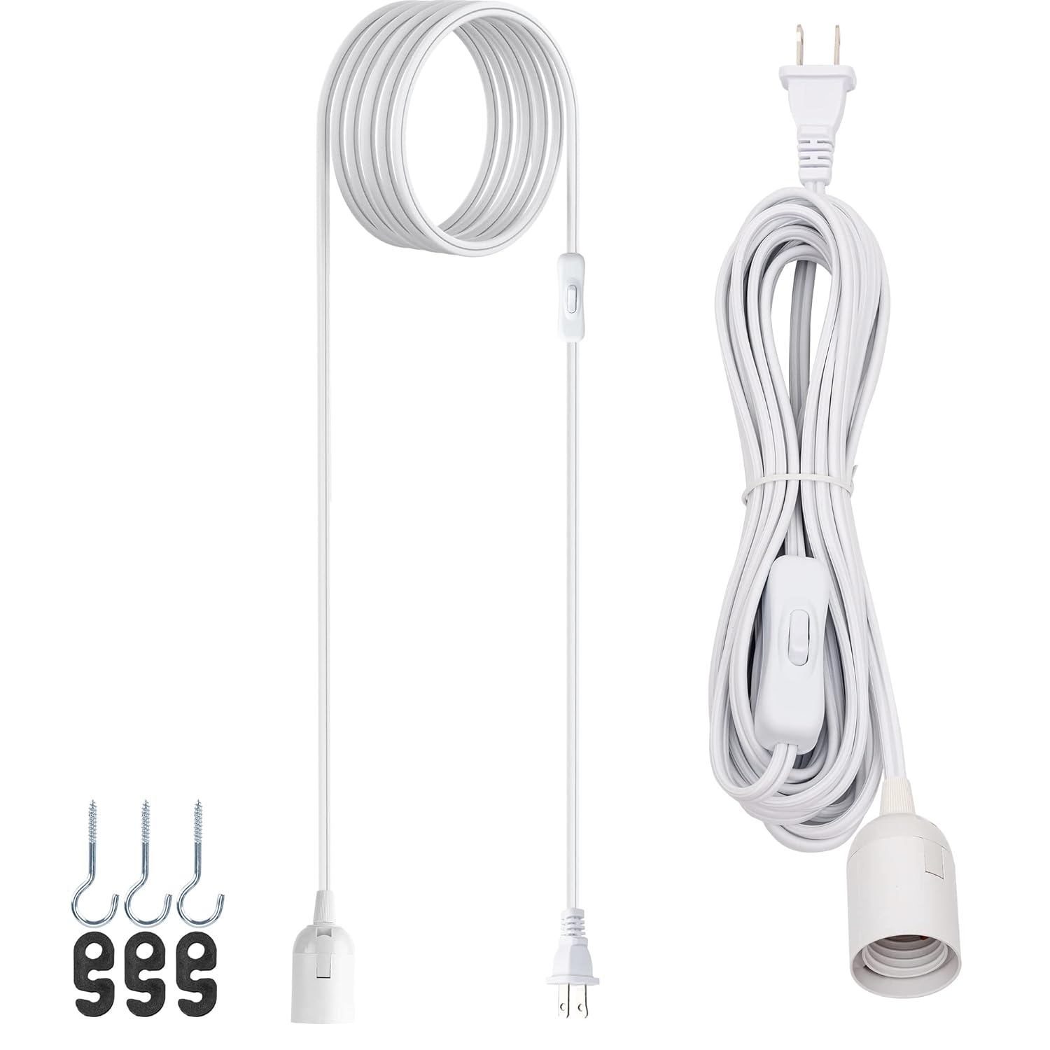 JACKYLED Extension Hanging Lantern Cord Cable 15Ft UL 360W with E26 E27 Socket On/Off Button Pendant Lighting