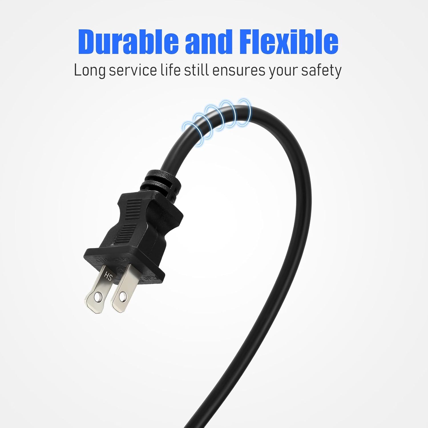 Kanayu 6pcs Black 2 Prong Extension Cords, Male and Female Power Cables, Flexible for Home, Office and Christmas Lights (1ft)