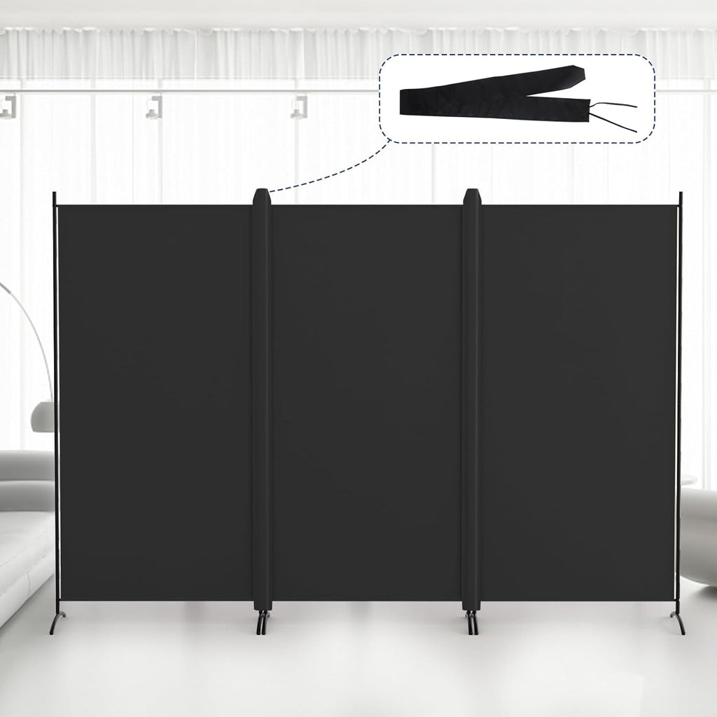 Kokorona 3 Panel Room Divider, 6FT Tall Folding Privacy Screen Wall Dividers, Portable Privacy Screen Freestanding Room Divider for Room Separation, Included - Cover Strips, Black, 102''W x 71''H