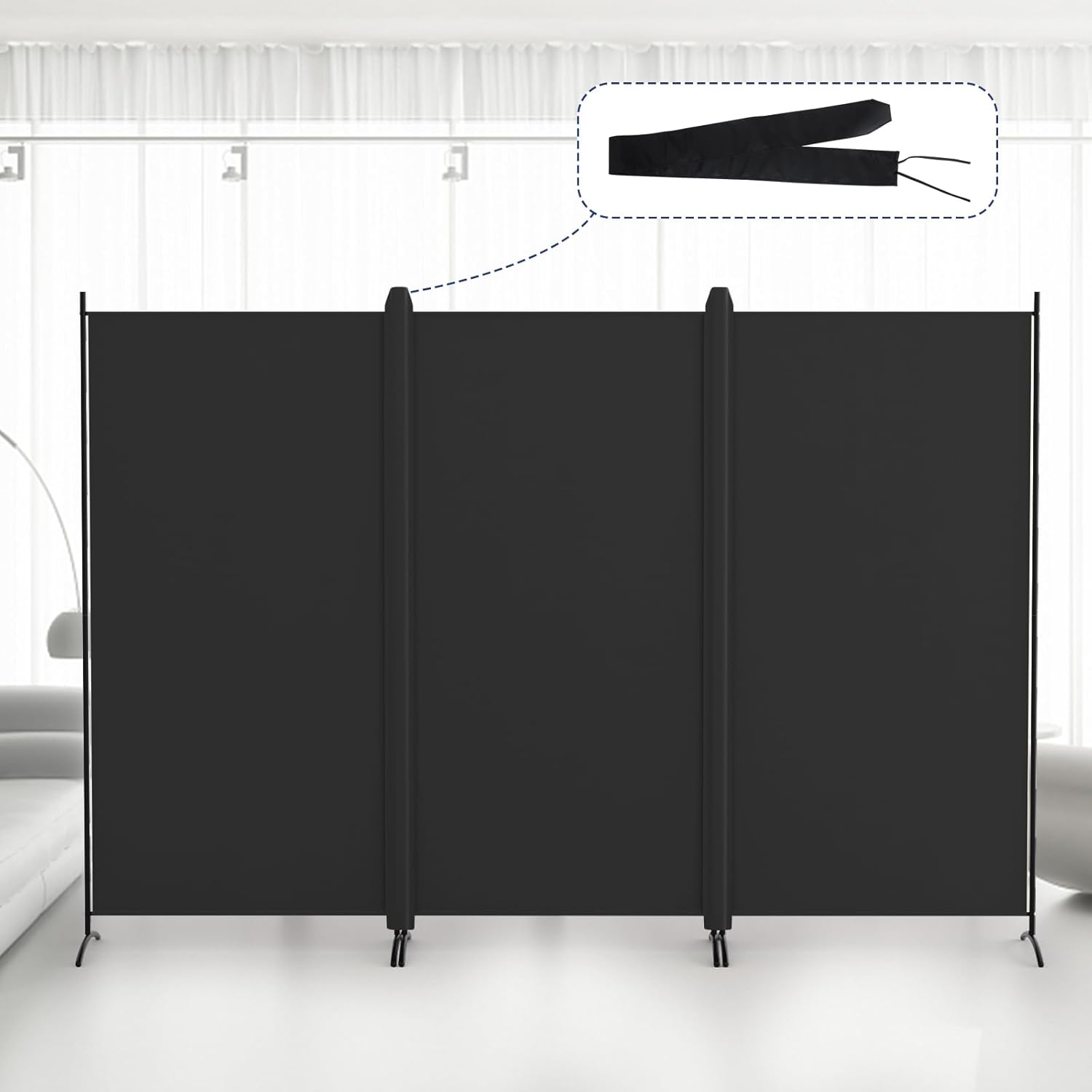 Kokorona 3 Panel Room Divider, 6FT Tall Folding Privacy Screen Wall Dividers, Portable Privacy Screen Freestanding Room Divider for Room Separation, Included - Cover Strips, Black, 102''W x 71''H