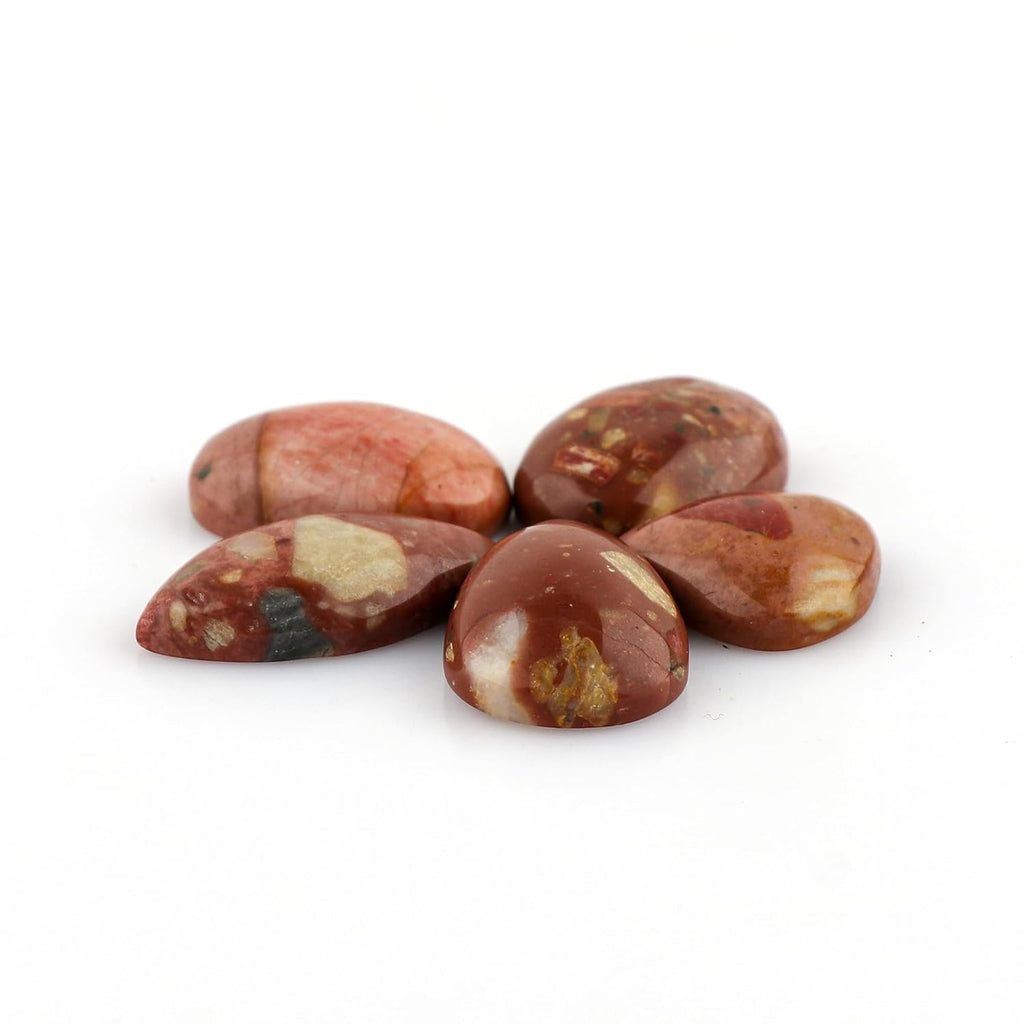 CRYSTALIS 5pcs Natural Red-Jasper Loose Gemstone Wholesale Bulk Cabochons Jewelry Making Supply, Chakra Healing Polished Stones, Wire Wrapping, DIY, Gem Collection, Mix-Shape