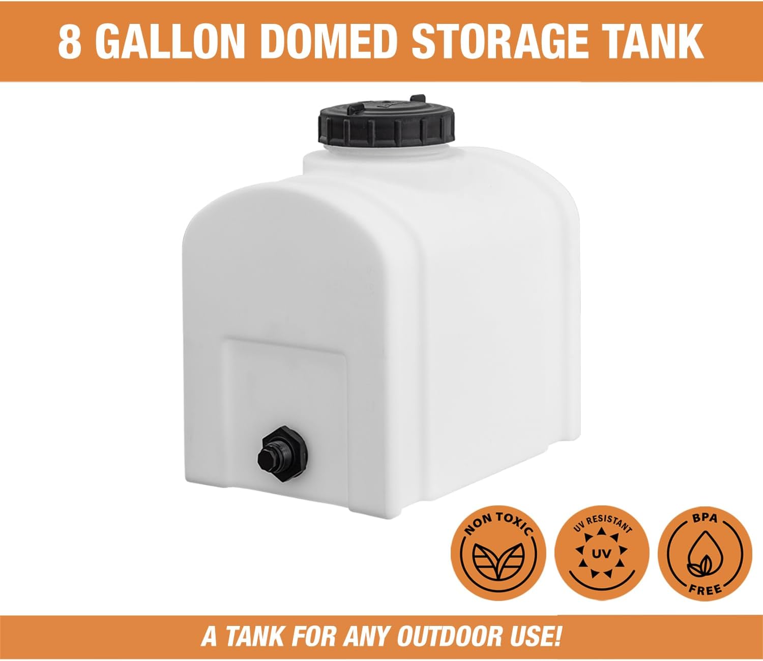RomoTech 82123879 Polyethylene Domed Reservoir Water Tank, 8 gallon, Made In The USA Poly Tank For Water and Non-Flammable Liquids, Rust and Corrosion Proof