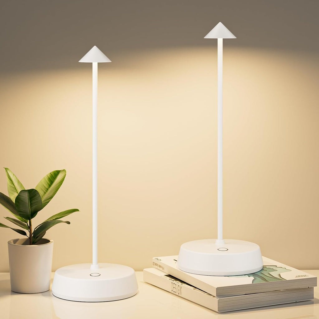 Cordless Table Lamp Rechargeable, Battery Operated 6000mAh Desk Lamp Touch Dimmable Lamp Outdoor Waterproof Portable Wireless Table Light, Small Table Lamp for Restaurant Bar/Outdoor(White-2PC)