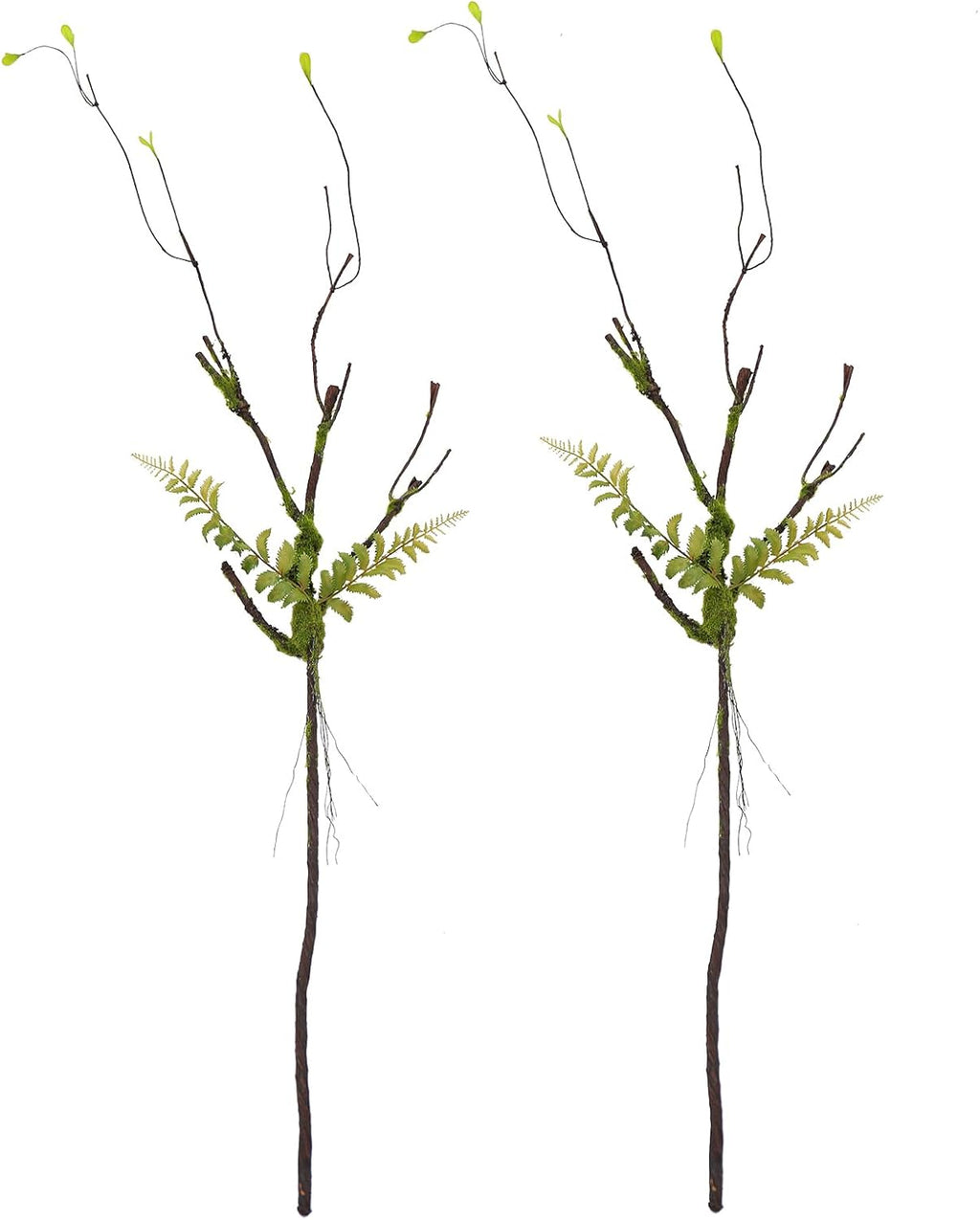 2Pcs 100cm/39in Artificial Cherry Blossom Trees Branches Natural Garland Wood Twigs Bendable Vine Trunk Silk Plants with Moss for Wall Hanging Photo Home Room Garden Reptile Decoration