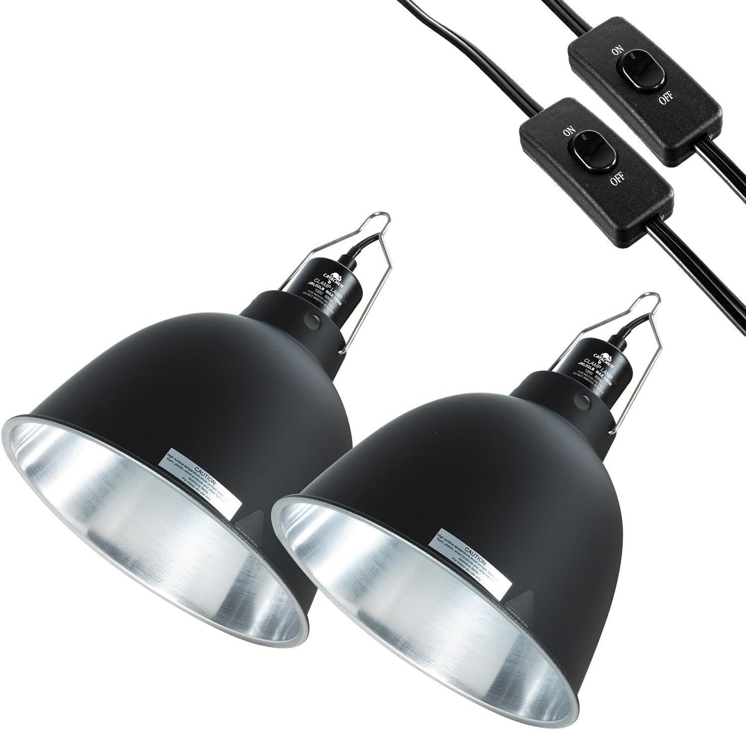2 Pack Reptile Light Fixture, 8.1in Deep Dome Reptile Heat Lamp Fixture with Switch, Dual Terrarium UVB Basking Light Fixture for Bearded Dragon Snake Lizard, Suitable for E26 Bulb Up to 150W