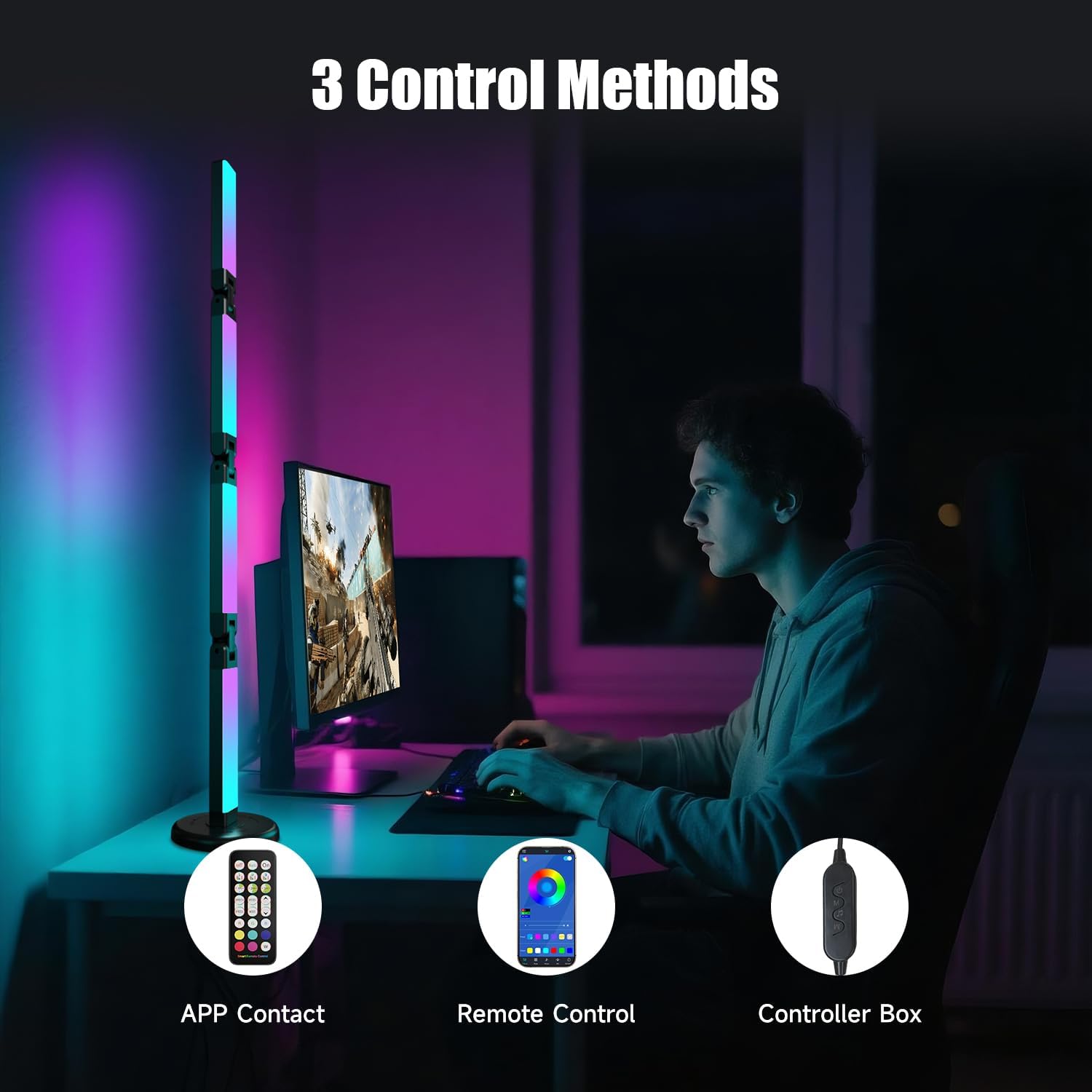 Led Desk Lamp with Atmosphere Lighting, Smart RGB LED Desk Lamp-Music Sync and 16 Million DIY Colors, Foldable Lamp with Dimmable and Timer, Modern LED Lights for Desk, and Gaming Rooms
