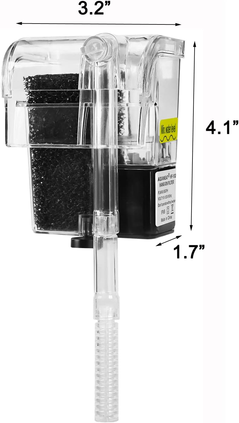 AQUANEAT Aquarium Hang on HOB Power Filter 5 Gallon Rimless Small Fish Tank Filter 90GPH (up to 5Gal)