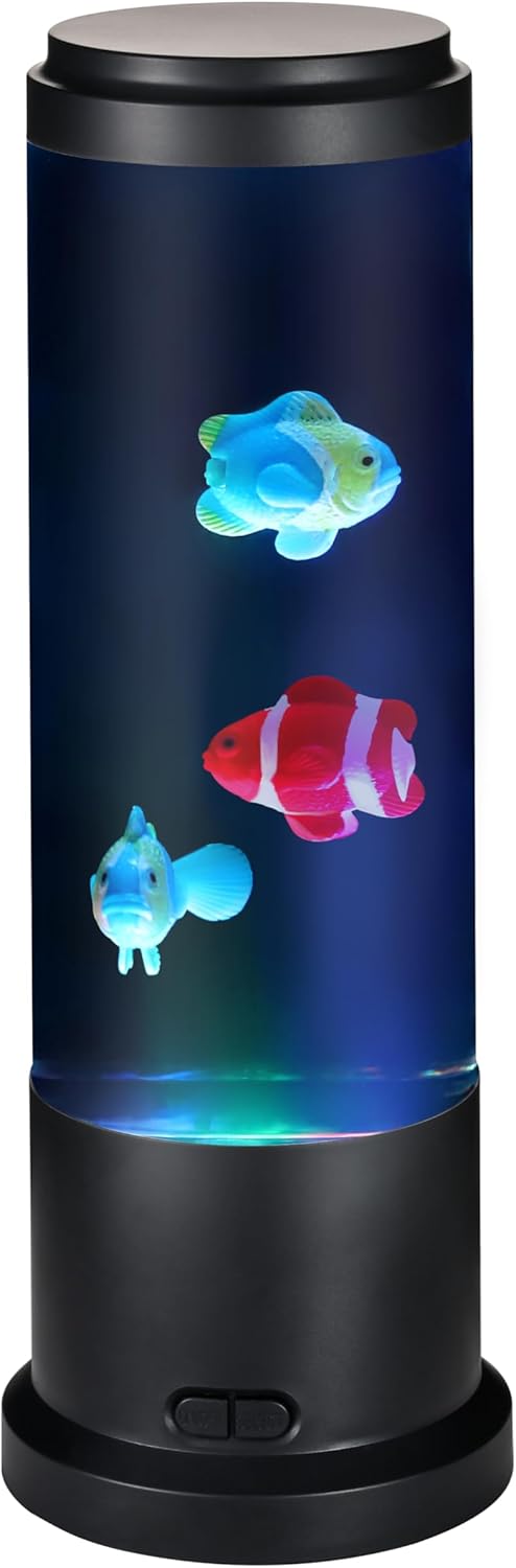 EDIER Fish Lamp with Moving Fish, 11-inch Fake Aquarium Tank Auto-Color Changing, USB Sensory Liquid Motion Lamp for Kids & Autism Stress Relief
