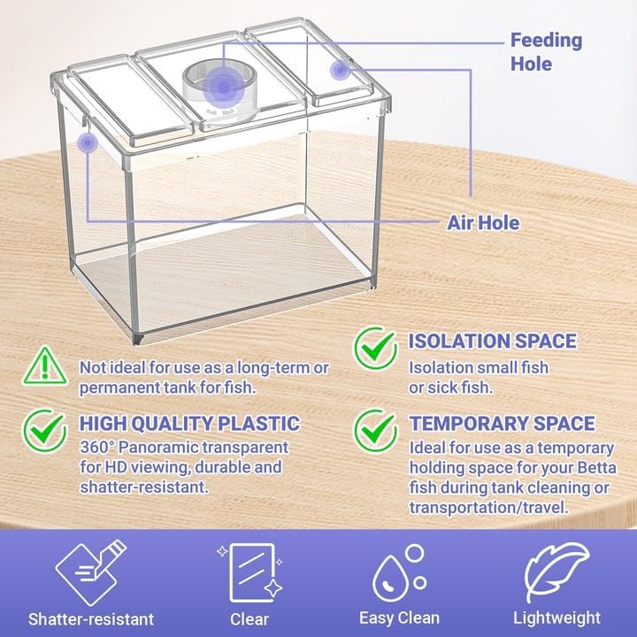 Mini Betta Fish Tank, Small Fish Bowl for Temporary Space, 0.2 Gallon Stackable Cube Tank with Artificial Plants and Gravels for Small Fish, Insect, Shrimp, Crab, Spider. (Pack-2)