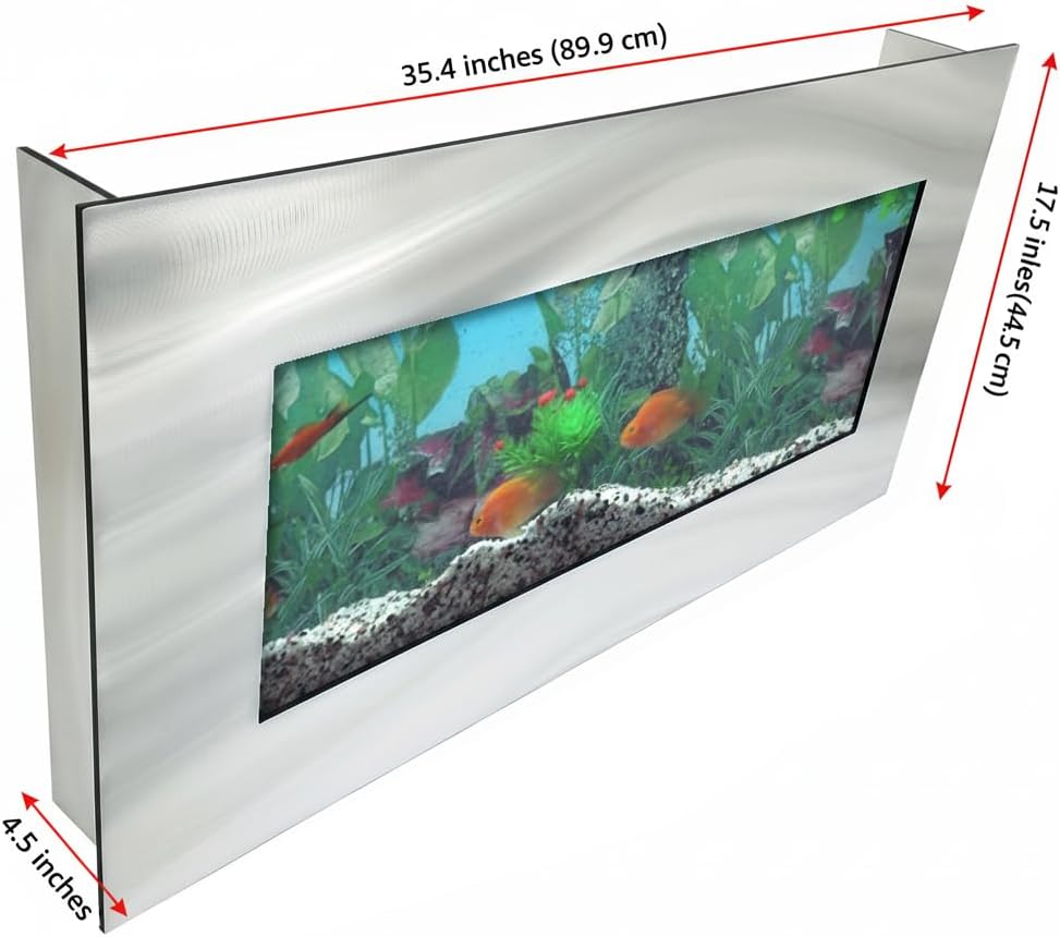 Aussie Aquariums 3.0 Wall Mounted Fish Tank Kit with LED Lighting, Built-in Filter System, Modern Space-Saving Design, Complete Accessories Set (Skyline, Gold)