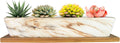 ARTKETTY Succulent Pots, 9.8 Inch Ceramic Succulent Planters with Drainage Small Bonsai Pot with Bamboo Tray, Mini Cactus Flower Planter Pot Shallow Rectangular Window Planters for Indoor Plants