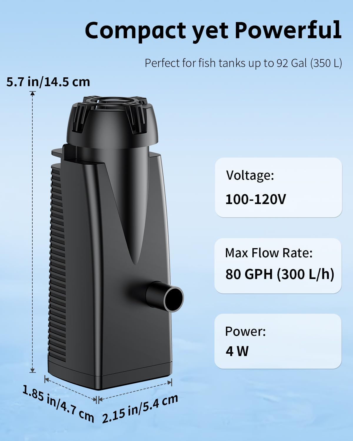 Pawfly 80 GPH 4 W Aquarium Surface Skimmer for Fish Tanks up to 92 Gallons, Aquarium Oil Film Processor, Fish Tank Filter with Bio Sponge & Suction Cups, Fish Tank Oil Skimmer, Oil Film Remover
