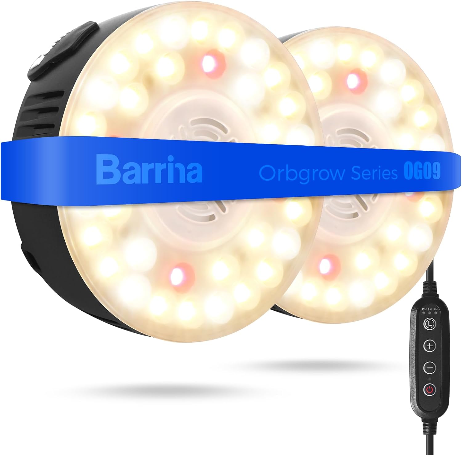 Barrina Orbgrow OG09 Puck Grow Light with Timer, 660nm Red LEDs, 18W(2 x 9W, 270 Watt Equiv), Full Spectrum Plant Light for Indoor Plants, Magnetic & Linkable, 5 Levels Dimmable, 2 Packs, Black