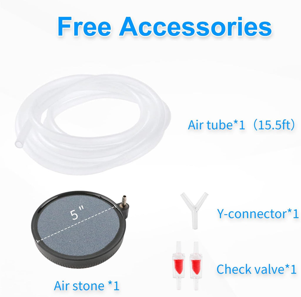 Coospider Upgrade 12W Aquarium Air Pump, Ultra Quiet Aquarium Bubbler, Dual Outlet Fish Tank Bubbler Adjustable Airflow for Large Aquarium Oxygen Generator with Air Stone for 20-600 Gallon