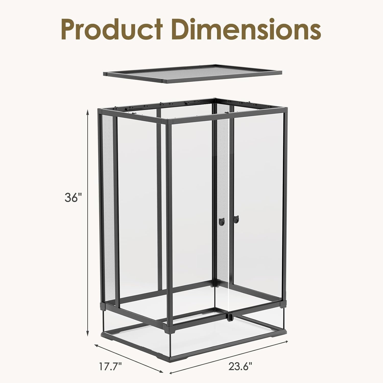 Erinnyees 67 Gallon Reptile Terrarium with Top Screen Ventilation, Snake Habitat with Heating Pad Space, Front Opening Reptile Vivarium with Sliding Cable Outlet for Leopard Geckos, Snakes, Turtles